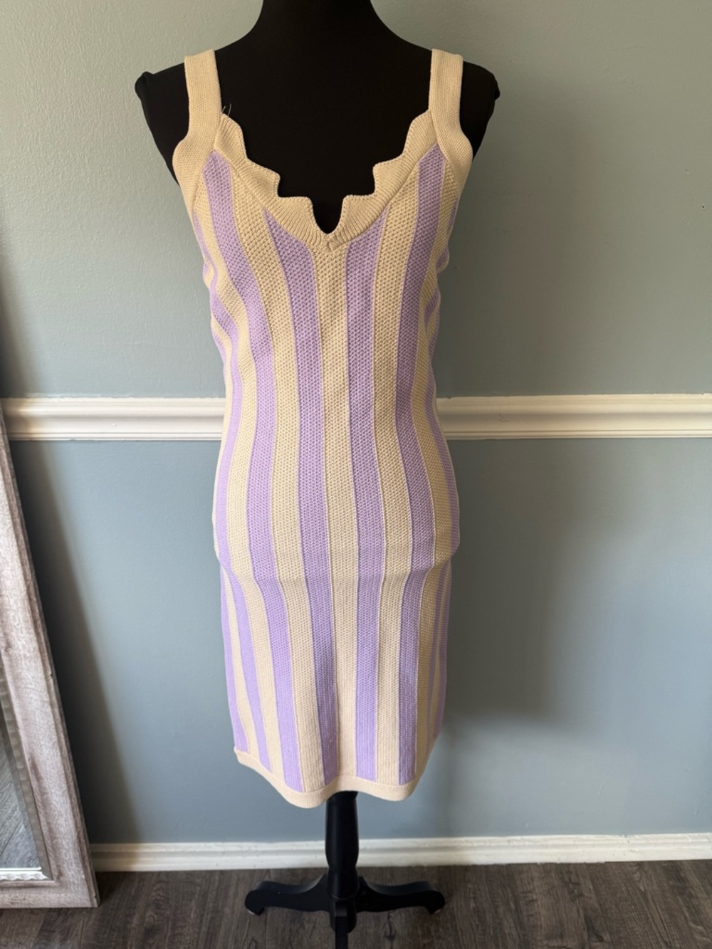 House of Harlow 1960 Lavender and Cream Striped Knit Tank